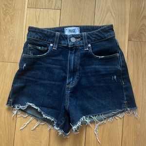 Paige Margot Cut Off Dark Wash High Rise Shorts